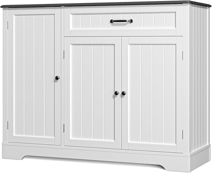Gizoon Kitchen Coffee Bar Cabinet with Storage Kitchen Sideboard Buffet Cabinet with Drawers, Short Pantry with Door and Shelves for Bathroom and Living Room, White and Black
