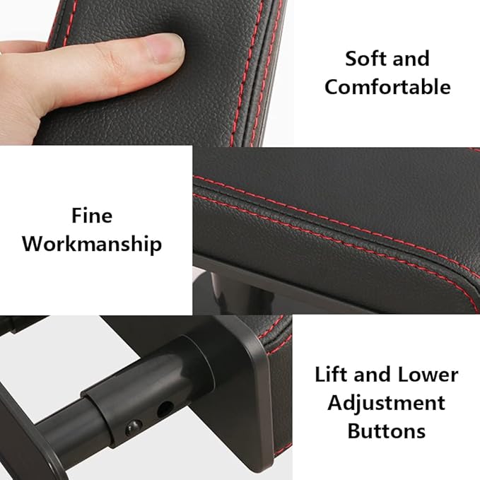 Car Driver Arm Pad Cushion, Car Center Console Elbow Cushion Pad Car Door Armrest Rest Pad Adjustable Height Comfort Universal Fit for Most Car, Black with Red Stitches