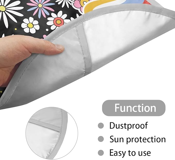 Groovy Hippie Flower Pattern Steering Wheel Sunshade Cover Fit Most Truck Van Car SUV Steering Wheel UV Reflector Shade Cover Sun Protection Car Interior Accessories