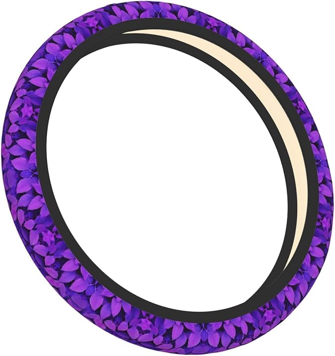 Purple Leaves Car Steering Wheel Cover, 15 Inch Steering Wheel Cover Stylish Decor for Most Cars