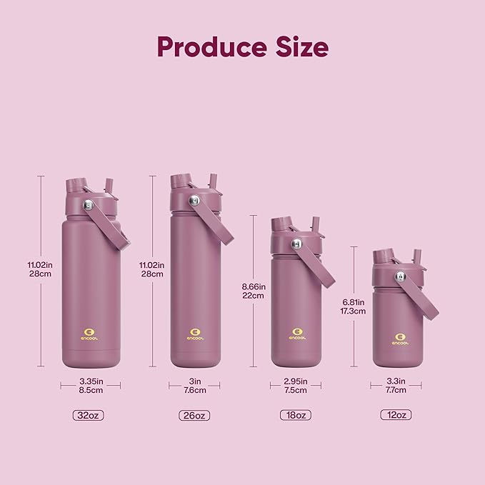 ENCOOL Insulated Water Bottle with Straw Stainless Steel Water Bottle, Leak-Proof, BPA-Free, Double Wall Vacuum Keeps Cold for 24 Hours for Sports, Travel, School (18 oz, Mountbatten Pink)