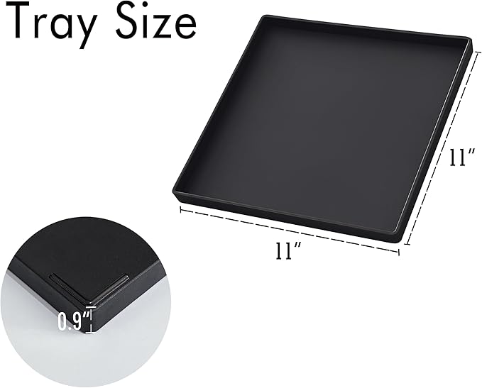 Versatile Black Square Tray - 11 Inch Organizer Decorative Tray for Bathroom Vanity, Coffee Table, Dresser & Kitchen Countertop - Black Catch-All Tray for Home Decor, Jewelry, Makeup & Snacks