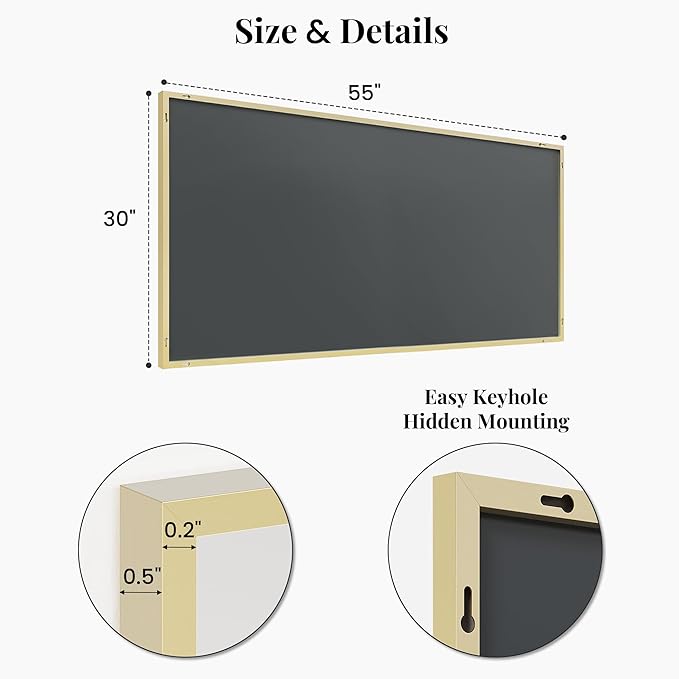 55"x30" Gold Bathroom Mirror, Metal Framed Vanity Mirror for Wall, Full Length Body Mirror for Bedroom & Closet, Modern Luxe Decor, Flush Mount