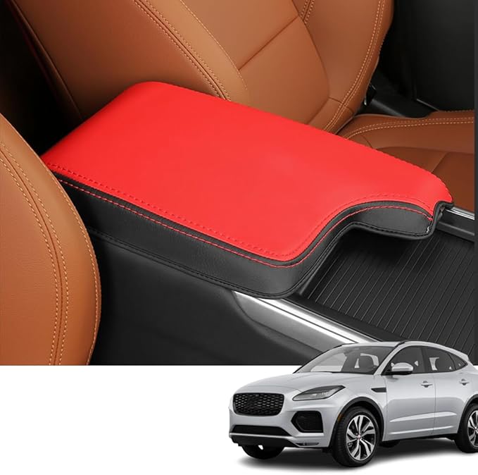 Custom Interior Accessories for F-PACE FPACE/XF 2017 2018 2019 2020 PU Leather Center Console Armrest Box Cover Armrest Cushion Central Armrest Protector Pad(RED)