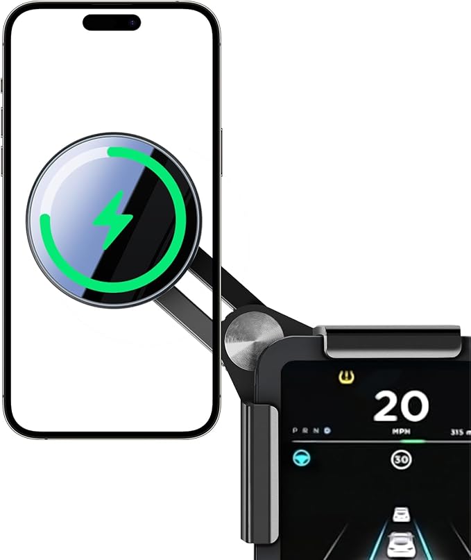 for Tesla Model Y Model 3 Cybertruck 15W Phone Charger Holder [No Annoying Light], Car Phone Mount Charger for Magsafe, Aadapted to iPhone 12 to 17 Series, for Tesla Accessories with 5-foot Cable