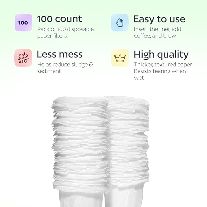 Disposable K Cup Filters, 100 Count Disposable Paper Filters for Keurig Reusable K Cups, White