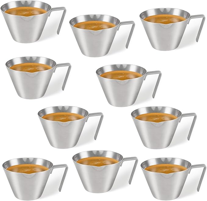 YARRAMATE 10 Pcs Stainless Steel Espresso Cups with Handle, Double Spout Metal Measuring Cup with Dual Scale, Espresso Shot cup with V-Shaped Mouth, 3.4OZ/100ML(Silver)