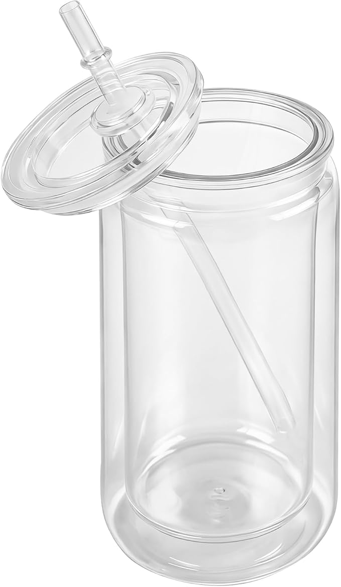 10 Pack 16oz Plastic Snow Globe Tumbler, Pre Drilled Double Wall Tumblers with Clear Lid and Straws Clear Snow Globe for Glitter DIY