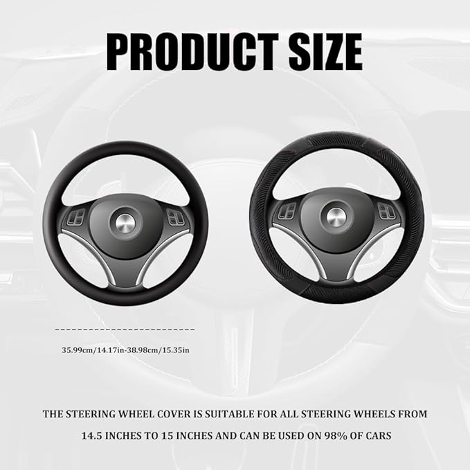 Car Steering Wheel Cover, Steering Wheel Cover Protector, 15 Inch Carbon Fiber Microfiber Leather Elastic Steering Wheel Protector, Car Steering Wheel Accessories for Vehicles (Black)