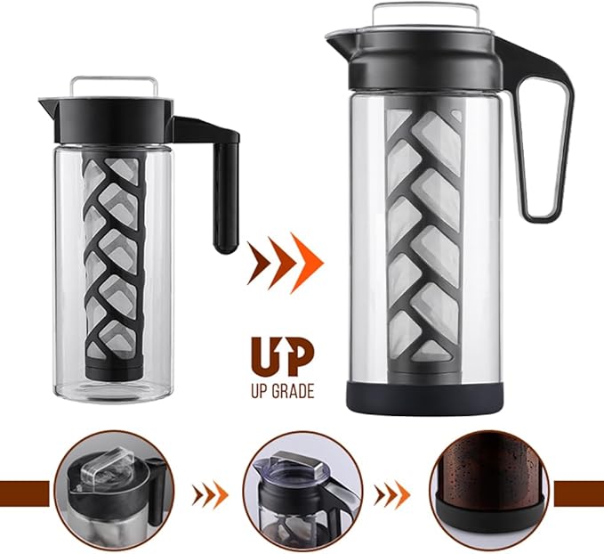 wedrink 1.3L/44OZ Cold Brew Coffee Maker Borosilicate Glass Pitcher for Iced Coffee and Tea Leak Proof Tritan Lid