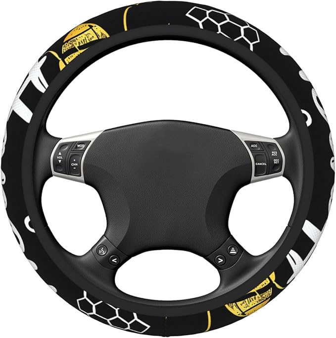 Steering Wheel Cover Polyester Thick Non-Slip Car Steering Wheel Cover Protector Universal 15 Inch, Animal Honey Bee Sweet