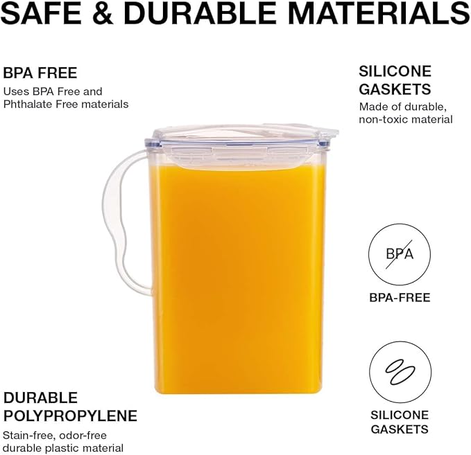 LocknLock Aqua Fridge Door Water Jug with Handle BPA Free Plastic Pitcher with Flip Top Lid Perfect for Making Teas and Juices, 3 Quarts, Clear