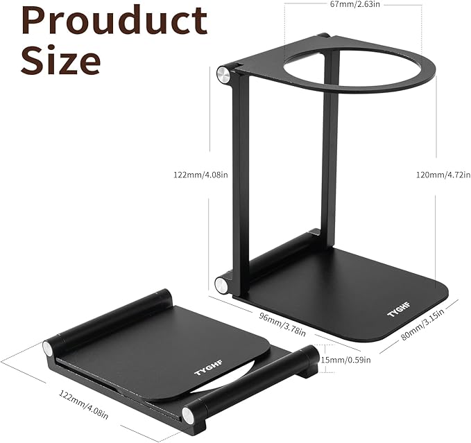 Pour Over Coffee Maker Stand,Foldable Portable Electric Espresso Machine Stand,Holder for Coffee Grinder,Universal Dripper,V60 Dripper,Travel Coffee Maker, Press Round&Black
