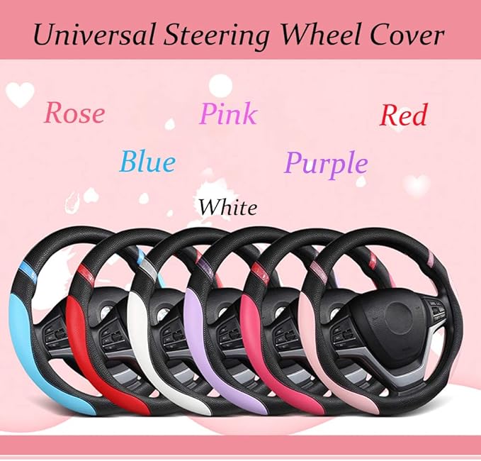 Steering Wheel Cover for Women Leather Universal Steering Wheel Cover for Car 15 inch (White)