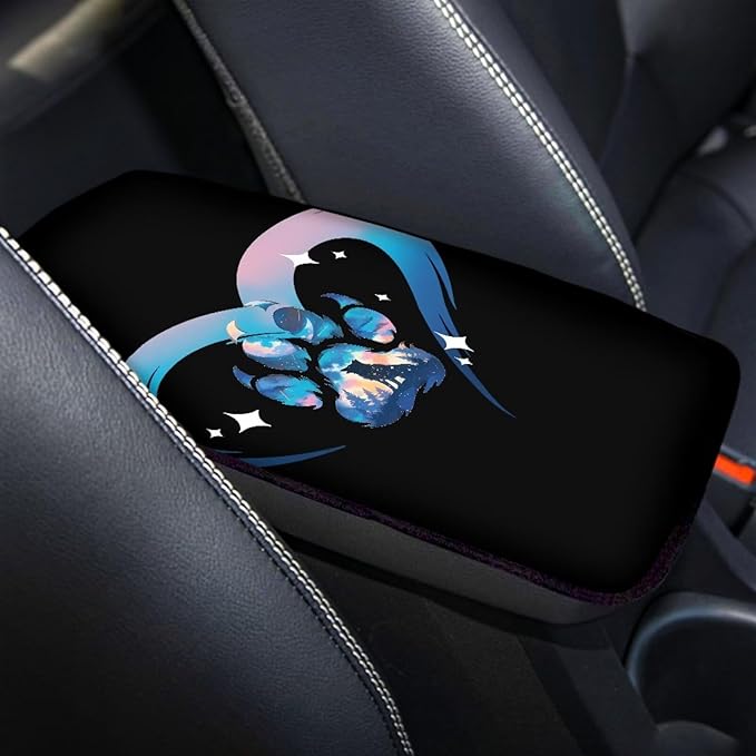 Mintutlipy Dog Paw Heart Car Armrest Cushion Cover Universal Washable Automotive Center Console Cover Compatible with Most Cars