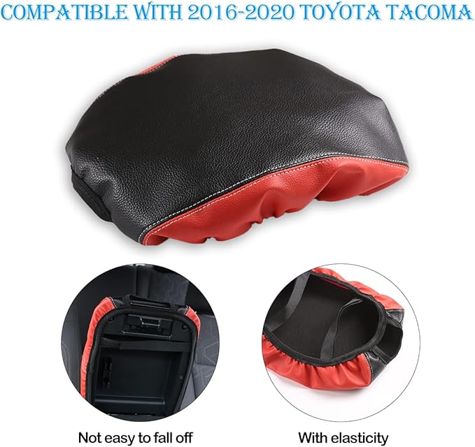 Leather Car Auto Center Console Armrest Cushion for Toyota Tacoma Accessories 2016-2018 2019 2020 American Flag (Black Red-Leather)