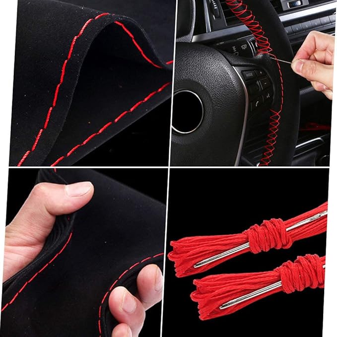 Suede Leather Steering Wheel Cover, Leather Steering Wheel Cover Lace Up, Universal 15 Inch Breathable, Non-Slip, Durable Suitable for Every Season,Black