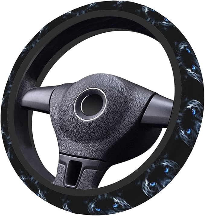Blue Eyes Panther Car Steering Wheel Cover, 15 Inch Steering Wheel Cover Stylish Decor for Most Cars