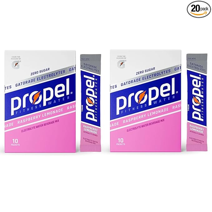 Propel Powder Packets, Raspberry Lemonade With Electrolytes, Vitamins and No Sugar, 20 Count (Pack of 2) - in GARIZZE Box