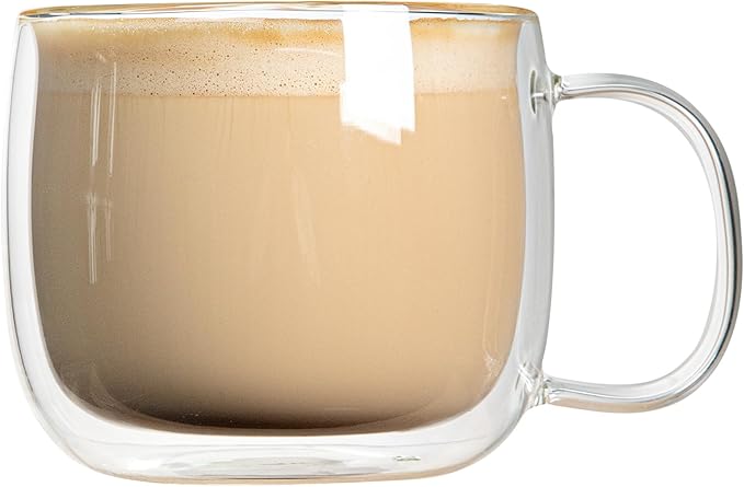 Restaurantware Glass Espresso Cups 12 Count 17 Ounces Borosilicate Double Wall Glass Coffee Mugs Insulated Clear Tea Drinkware for Hot or Cold Beverages