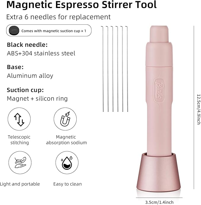 Retractable WDT Espresso Distribution Tool - Magnetic Espresso Stirrer Tool with Stainless Steel Retractable Needles, Coffee Needle Distribution Stirrer for Barista (Pink)