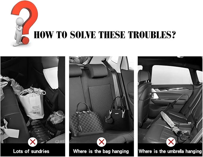 2 Pieces Bling Car Hooks for Back Seat Purses and Bags - Headrest Mask Organizer With Diamond (Black)