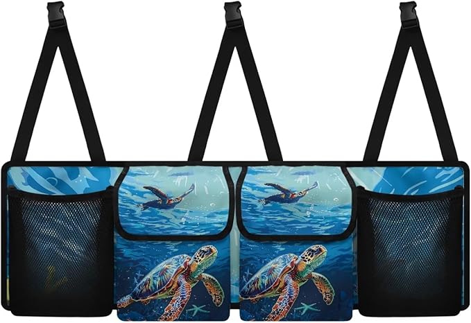 Car Trunk Organizer, Sea Turtle Car Organizers and Storage Backseat Car Organizer for SUV/Truck/MPV, Hanging Car Organization with 4 Pocekts, Frees Trunk Floor, Sturdy Space Saving Expert