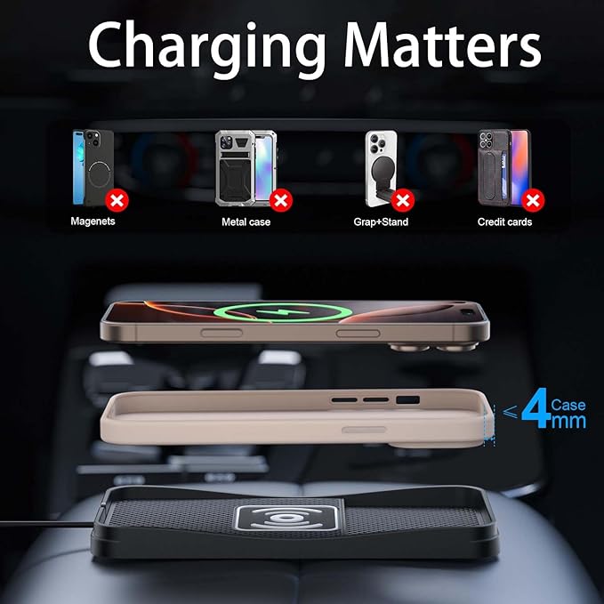 Car Wireless Charger Pad for Hyundai Nexo 2019-2025, Fast Car Wireless Charging Pad for Car Center Console, Non Slip Charging Mat,1M-USB