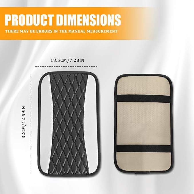 Car Center Console Cover, Leather Waterproof Armrest Seat Box Cushion Pad, Universal Decor Protector Mat, Comfortable Car Decor Accessories Fit for Most Cars, Vehicles, SUVs (White)