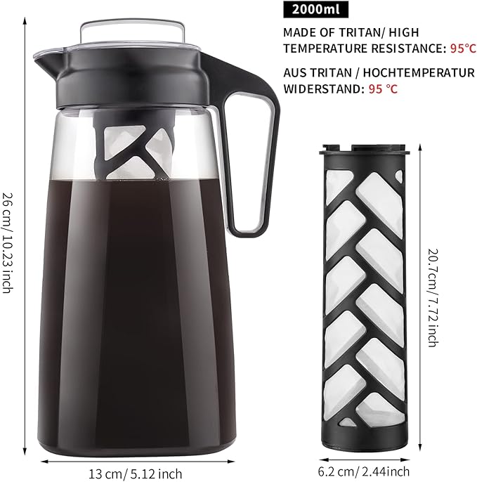 Sivaphe 64oz Cold Brew Coffee Maker Filter Reusable, Replacement Large Ice Coffee/Tea Maker Infuser, 2L Loose Tea Fruit Mesh Infusion Beverage Pitcher Accessory