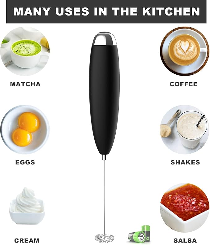 Electric Milk Frother Handheld, Quality Frother Wand for Coffee, Battery Operated (Not included) Drink Mixer Matcha Whisk, Functionality Foam Maker for Frappe Hot Chocolate, Cappuccino, Lattes