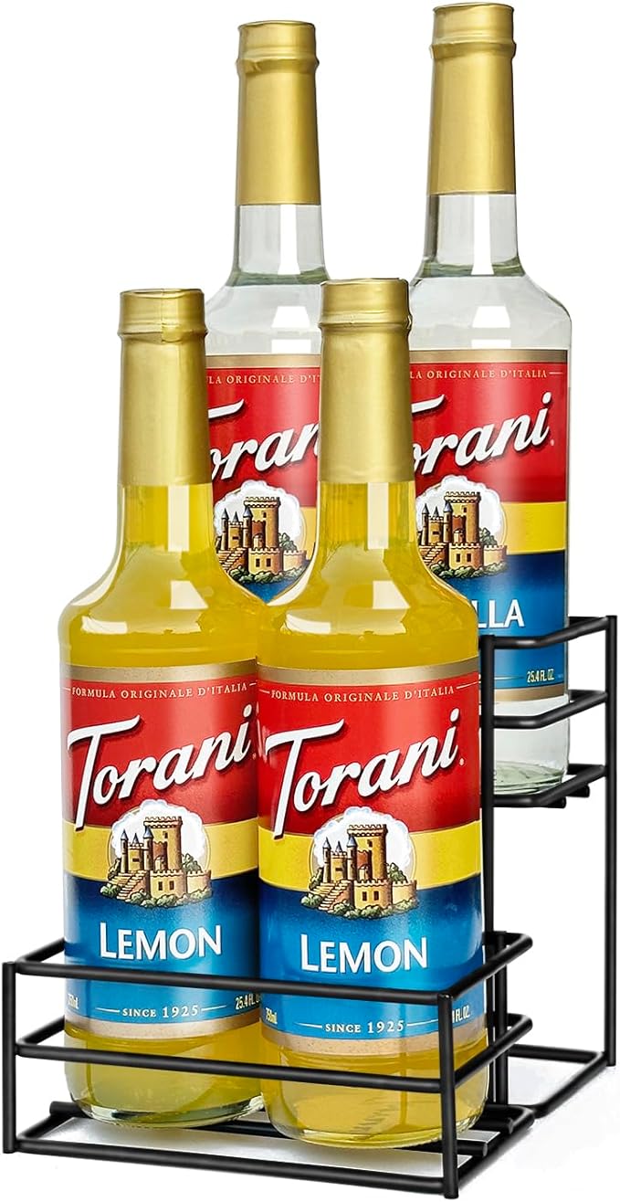 Coffee Syrup Rack (4 Bottle Capacity)，Coffee Syrup Organizer for Coffee Bar,Kitchen.Small Wine Rack for Bar,Family,Storage for Syrup, Wine, Dressing