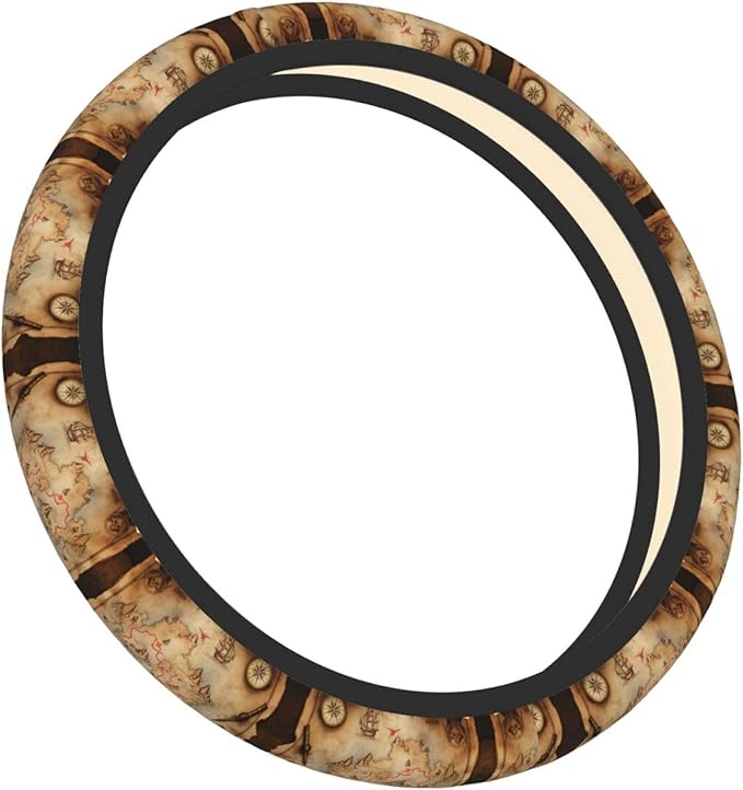 Treasure Hunt Map-Pirate Universal Fit Steering Wheel Cover for Car, Truck, and SUV, Durable Steering Wheel Protection