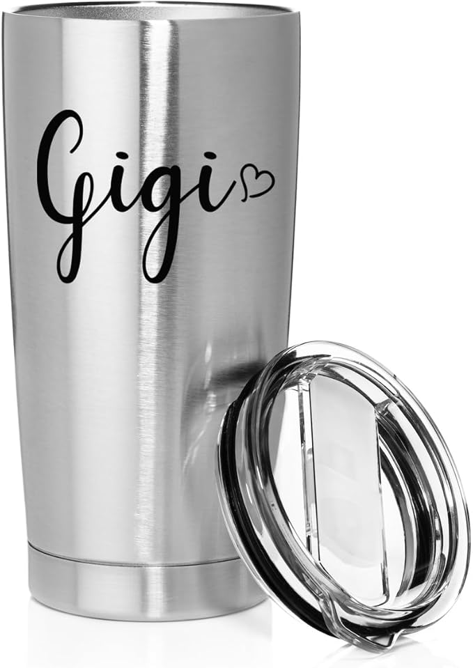 Smooth Body Tumbler Stainless Steel Vacuum Insulated Travel Mug Cup Gift Gigi With Heart (Stainless Steel, 20 oz)