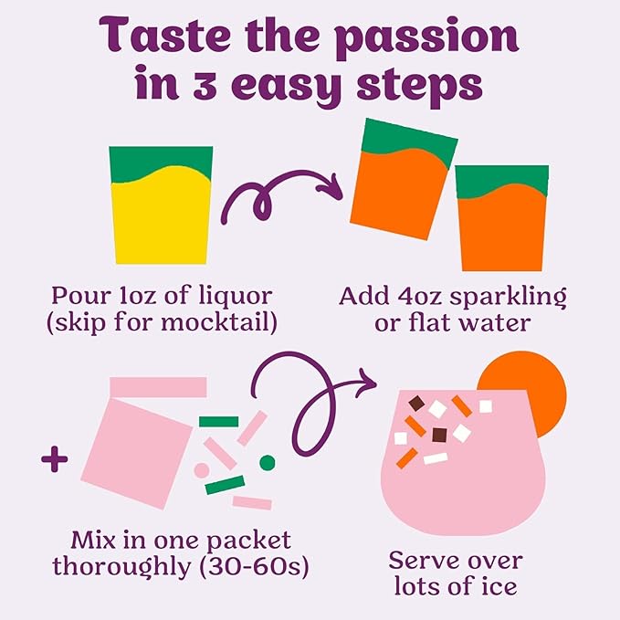 Craftmix Passionfruit Paloma Cocktail & Mocktail Drink Mixer, Skinny Mixes - Water Flavoring Packets - Made With Real Fruit - Vegan, No-Carb, No-Sugar, Non-GMO, Dairy Free, Gluten Free, 12 Pack