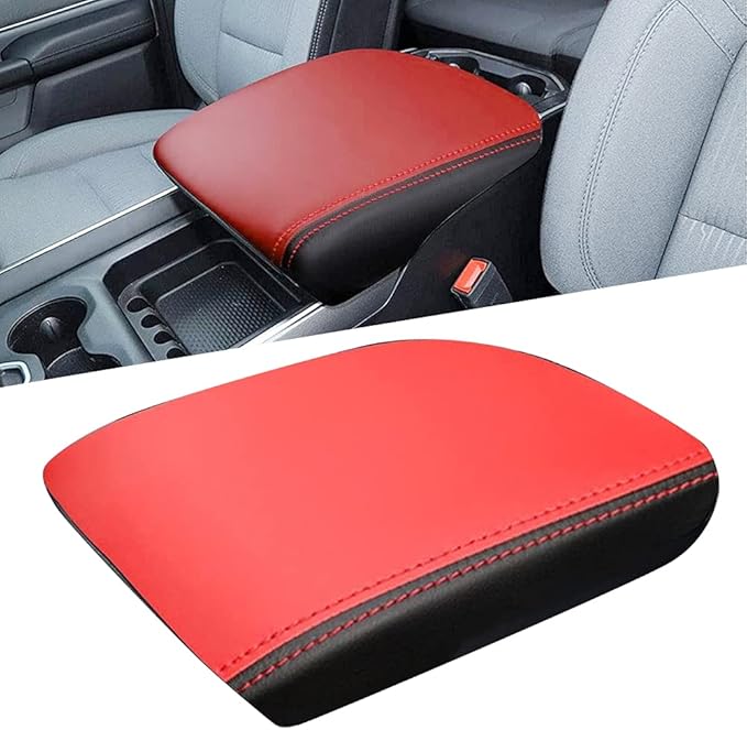 sportuli Center Console Cover Anti-Scratch Leather Armrest Pad Replace for 2019 2020 2021 2022 2023 2024 2025 Dodge RAM 1500 2500 3500, for All Makes & Models with Bucket Seats (Red)