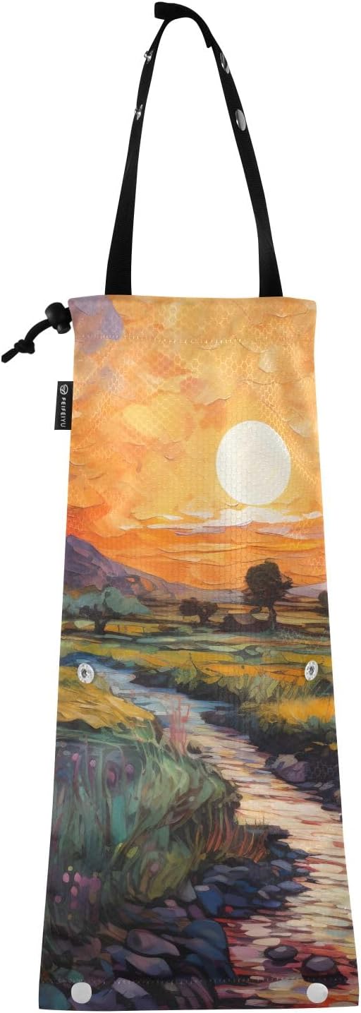 ALAZA Hanging Car Trash Bags Garbage Bag Trash Can for Back Seat Small Sunset Field Washable Storage Bag Retractable 2 Pack