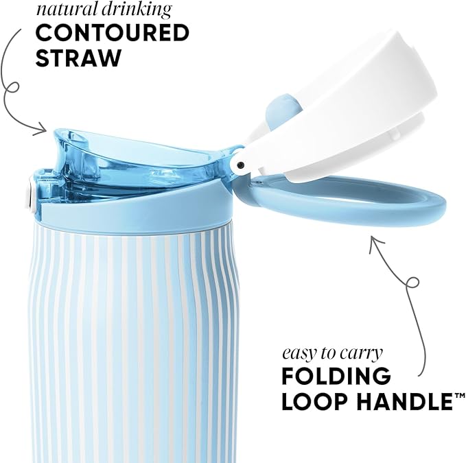 Simple Modern Mesa Loop Water Bottle with Covered Straw and Handle | 30oz Cup Holder Friendly Insulated Stainless Steel Bottles for Travel, Sports and School | Seaside Stripes