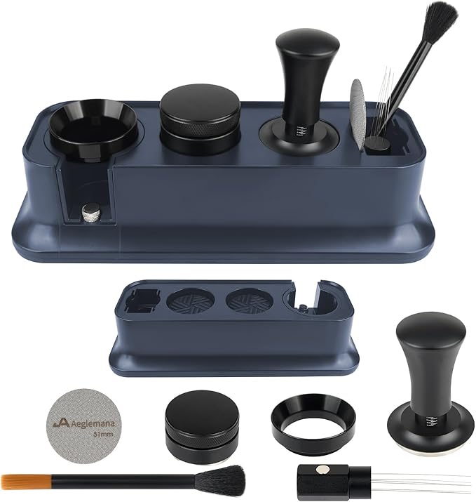 7 Pack 51mm Espresso Accessories – Tamper Station, Coffee Distributor, WDT Tool, Tamping Mat, Dosing Funnel, Brush & Puck Screen – Barista Tools Kit for Espresso Machines at Home or Cafe