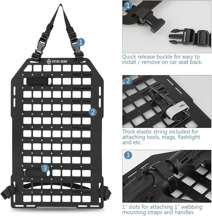 PETAC GEAR Tactical Car Seat Back Organizer | Rigid Molle Panels for Vehicles | Truck Mount Rack Panel for Tactical Gear Accessories. …