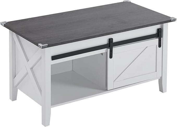 VINGLI Farmhouse Lift Top Coffee Table, Rustic Grey with Storage Shelf/Hidden Compartment, Mesa De Centro para Sala, Rustic Brown (White Charcoal, 36" L)