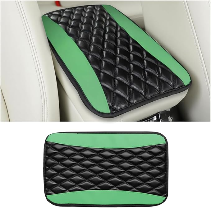 Car Center Console Cover, Comfortable PU Leather Vehicle Armrest Storage Box Cushion Pad, Anti-Scratch Automotive Interior Arm Rest Cover Protector, Universal for Truck SUV Sedan (Green)