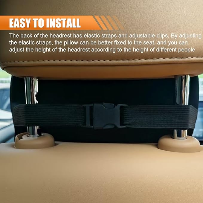 Car Headrest Pillow for Driving - Memory Foam Soft Automotive Neck Support Pillow Cushion with Adjustable Strap - Comfortable Car Seat Headrest Pillow for Neck Pain Pressure Relief (Coffee)