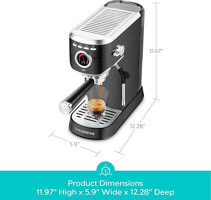 CASABREWS 5418 PRO Espresso Machine 20 Bar, Stainless Steel Espresso Maker with Milk Frother, Compact Cappuccino Machine for Home, Espresso Coffee Machine, Gift for Mom, Gift for Family, Black