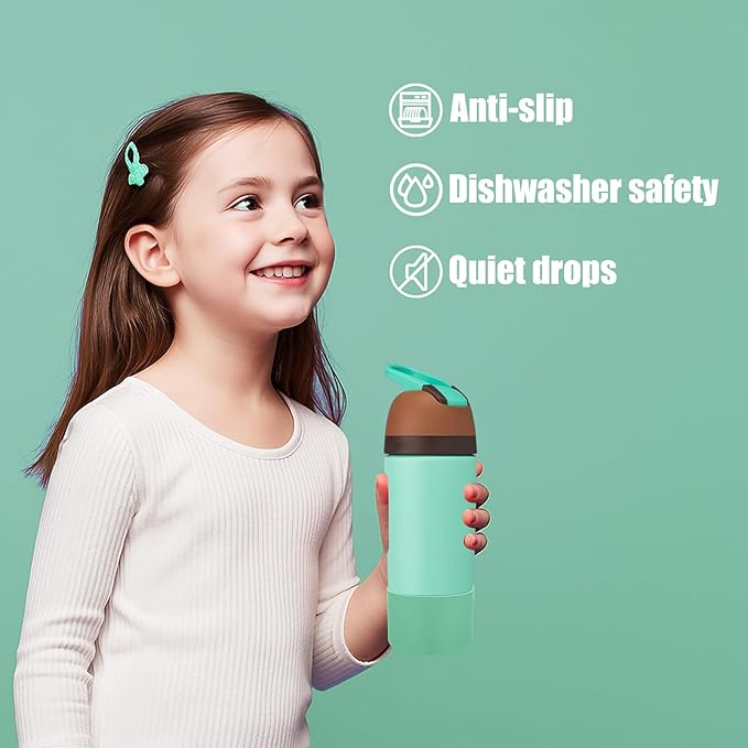 Mity rain 2PCS Protective Boot Compatible with Owala Kids Water Bottle 16 oz &14 oz, Silicone Boot Accessories for Owala Kids FreeSip 16oz & Flip 14oz (Eucalyptus)