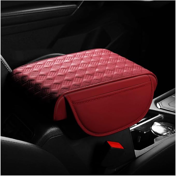 Car Center Console Cover, Waterproof Leather Auto Armrest Box Protector Elbow Pillow with Storage Pocket, Comfortable Memory Foam Arm Rest Box Cushion Pad, Car Accessories (Red)