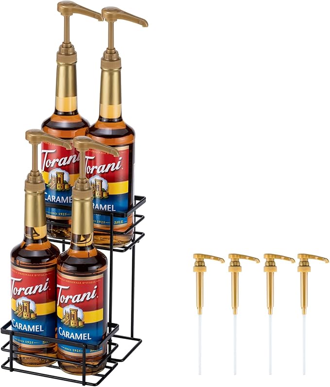 Rice rat Coffee Syrup Organizer Rack, (4 Bottle Capacity),2 Tier Coffee Syrup holder for Coffee Bar Accessories,Kitchen,Storage for Syrup, Wine, Dressing（Black）