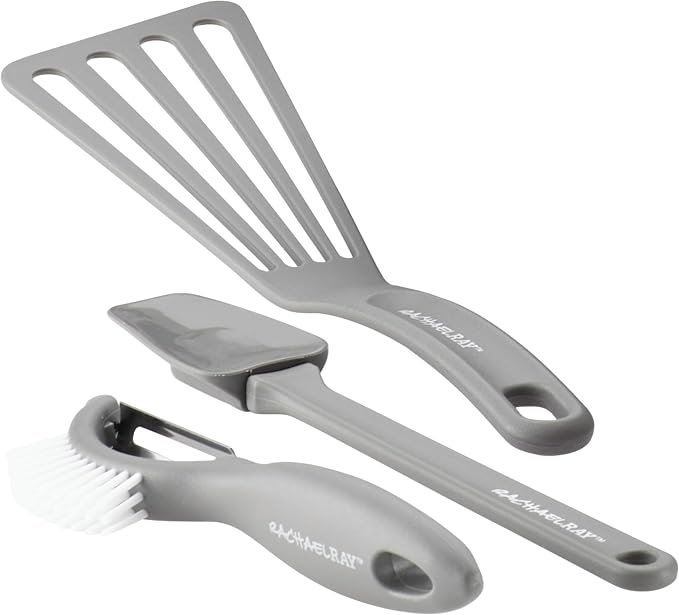 Rachael Ray Cookware Classic Brights Hard Enamel Aluminum Nonstick Cookware Set, 14-Piece, Sea Salt Gray