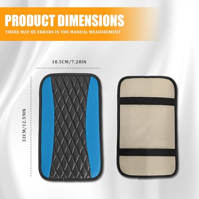 Car Center Console Cover, Leather Waterproof Armrest Seat Box Cushion Pad, Universal Decor Protector Mat, Comfortable Car Decor Accessories Fit for Most Cars, Vehicles, SUVs (Blue)