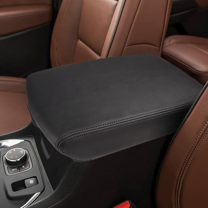 INTGET Center Console Armrest Cover for Chevy Traverse Accessories 2018-2023 2019 2020 2021 2022 Leather Middle Console Lid Pad Protector Elbow Arm Rest Covering Car (Black with Black Stitches)